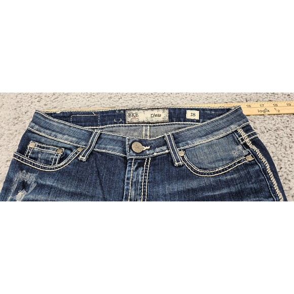 BKE Stella Capri Jeans Low-Rise Distressed Dark Wash Thick Stitch Womens 28x22 - Picture 13 of 16